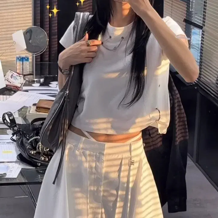 [SOLD OUT] 마지막할인 트리밍버드 듀브레 체인 크롭티 화이트