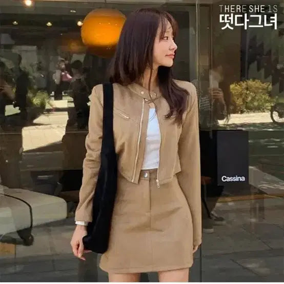 [BUNJANG] Deodagyeo Suede Cropped Jacket and Mini Skirt Set / 떳다그녀 스웨이드 자켓 미니스커트 셋업 (브라운 )