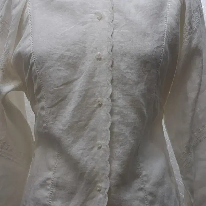 [BUNJANG] Linen Blend Blouse / 면마 블라우스  free