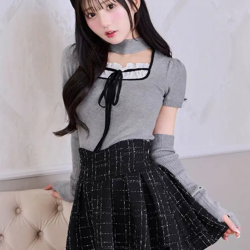 [SOLD OUT] 미셸마카롱 미각 트위드 스커트 블랙 S 지뢰계 양산형 양지뢰