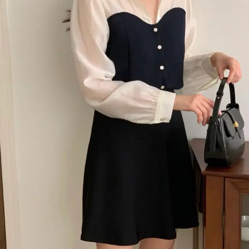 [SOLD OUT] 시스루 배색 카라 블라우스