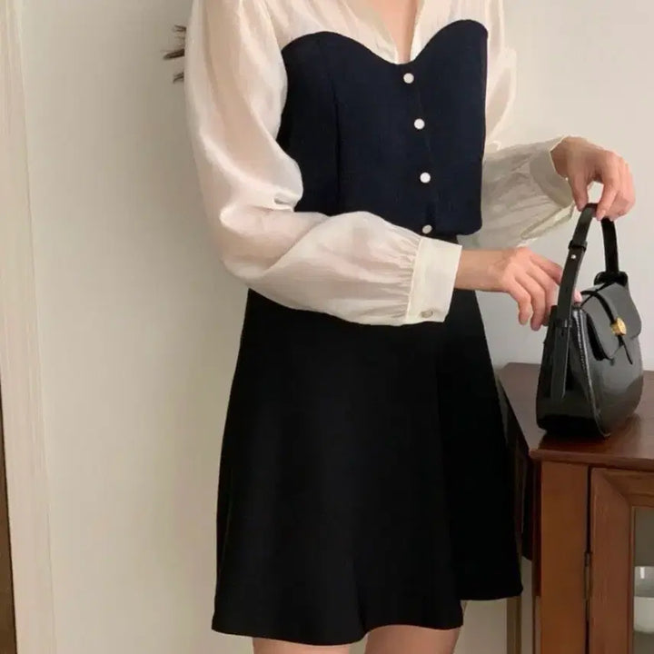[SOLD OUT] 시스루 배색 카라 블라우스