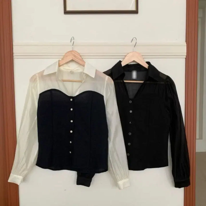 [SOLD OUT] 시스루 배색 카라 블라우스
