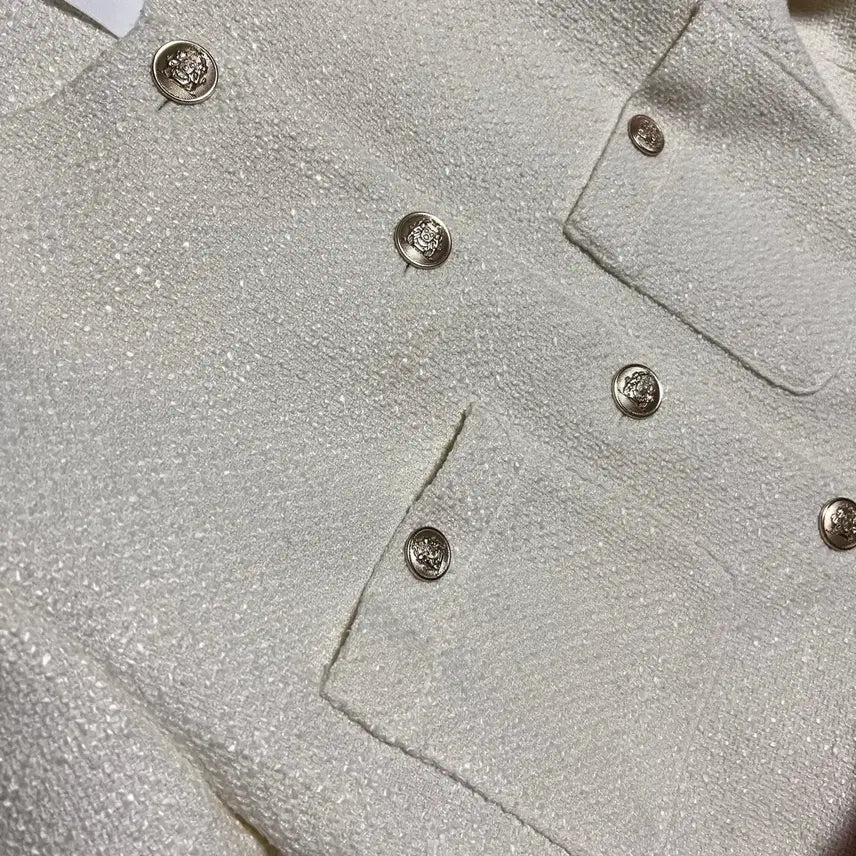 [BUNJANG] Stay People Cropped Tweed Jacket - Ivory / 23년 스테이피플 크롭 트위드 자켓 아이보리노카라라운드넥금장하객룩오피스룩