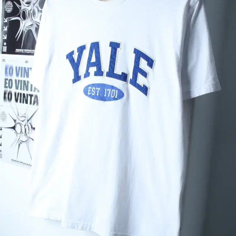 [BUNJANG] Yale Big Logo White T-shirt / (S) 예일 반팔 티셔츠 빅로고 화이트 아메카지-180F5