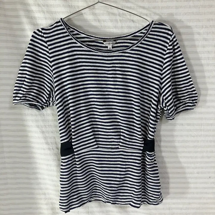[BUNJANG] Vintage Navy Striped Ribbon Blouse / 빈티지 네이비 스트라이프 리본 블라우스 1068 모리걸 y2k 스트릿 갸