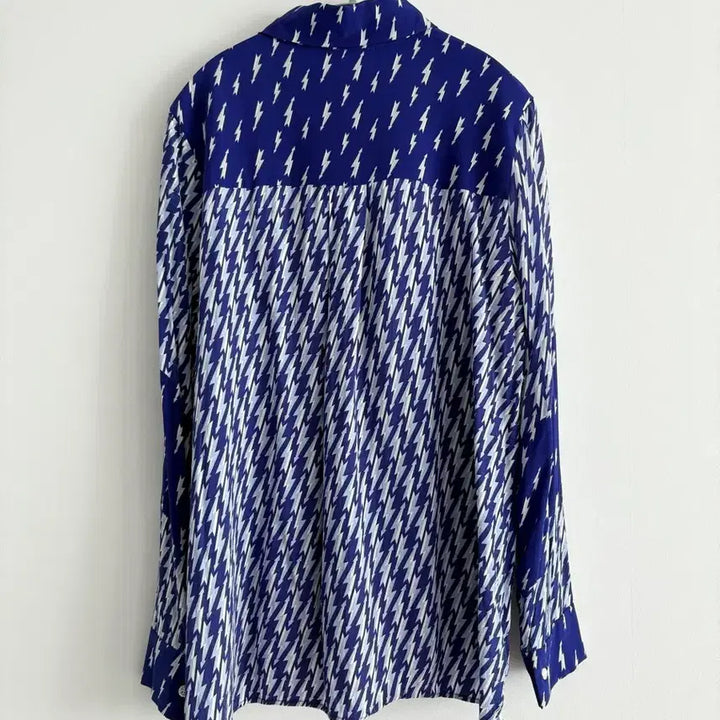 [BUNJANG] Sandro Cinie Lightning Bolt Print Shirt / 산드로 프린팅 블루 셔츠_Cinie Lightning Bolt Print