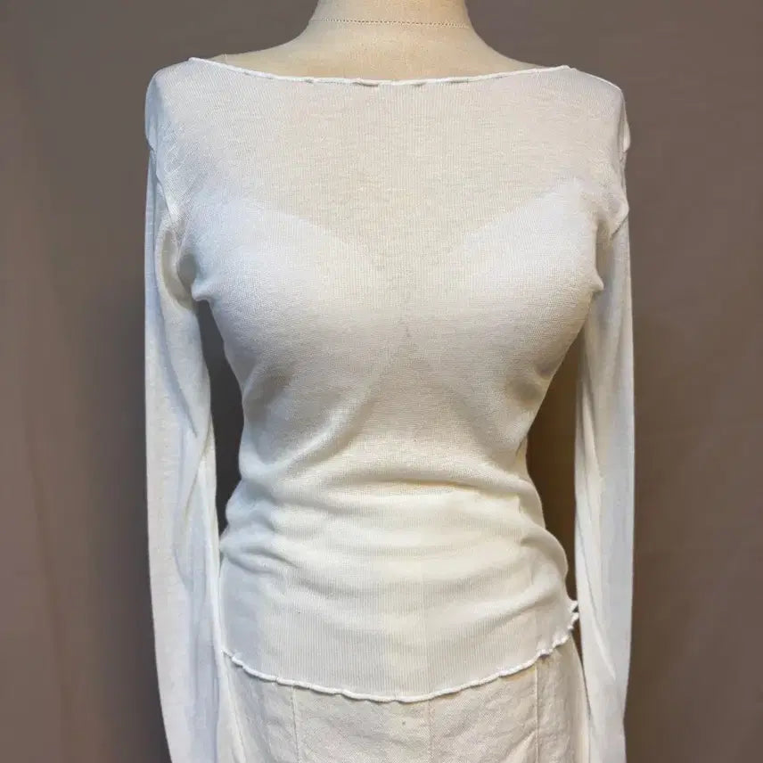 [BUNJANG] White/Blue See-Through Long Sleeve T-shirt / 화이트/블루 시스루  롱슬리브 티셔츠