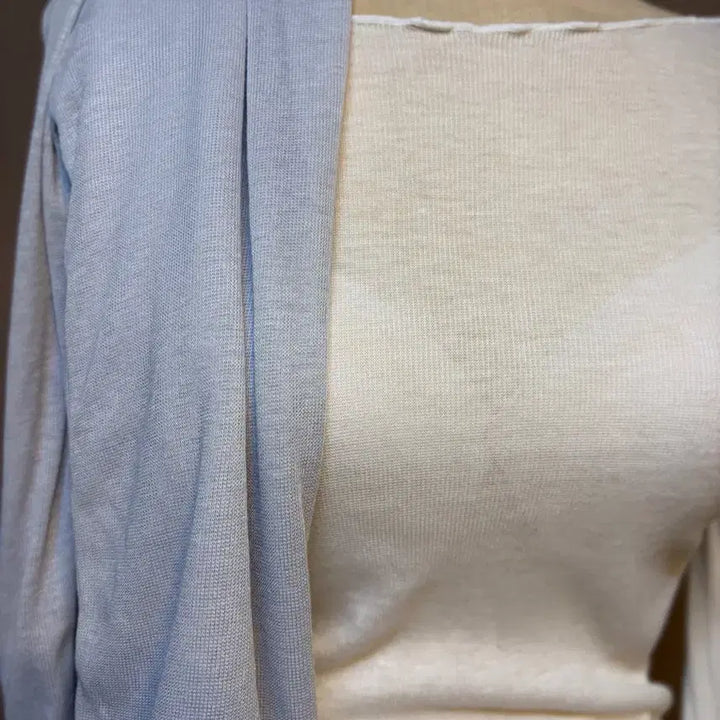 [BUNJANG] White/Blue See-Through Long Sleeve T-shirt / 화이트/블루 시스루  롱슬리브 티셔츠