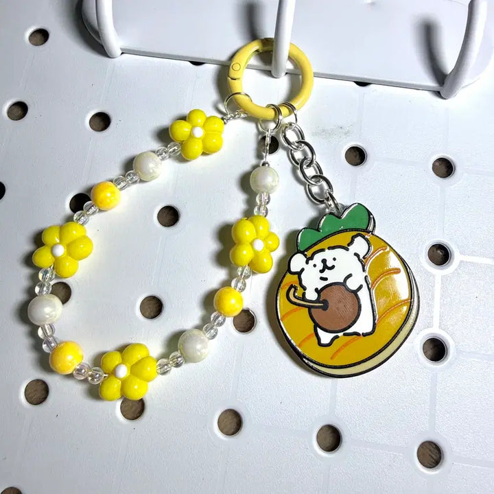[BUNJANG] Yellow Flower Bead Keyring / 옐로우 꽃 비즈 키링
