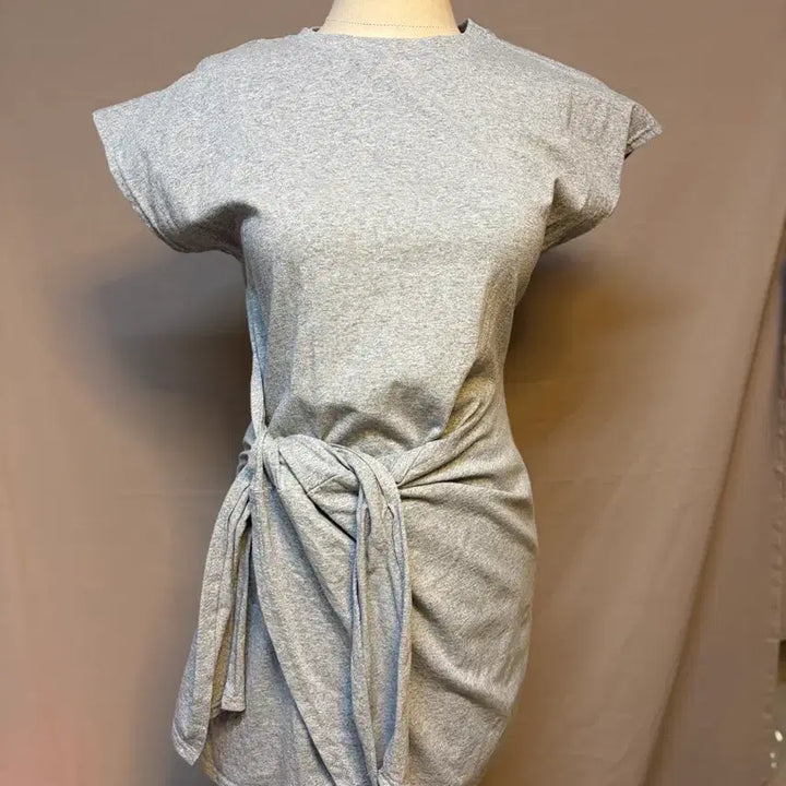 [BUNJANG] Cotton Blend Gray Wrap Dress / 면100 반팔 그레이 매듭 랩 원피스