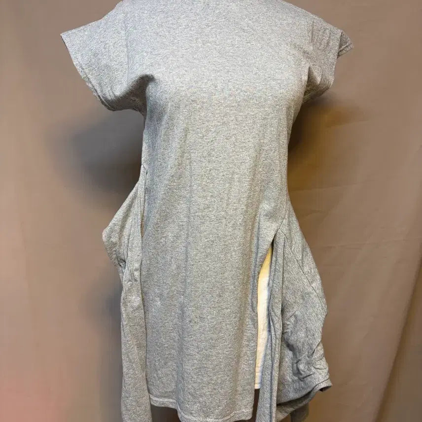 [BUNJANG] Cotton Blend Gray Wrap Dress / 면100 반팔 그레이 매듭 랩 원피스