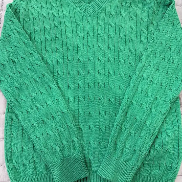 [SOLD OUT] BROWNYARD 브이넥 케이블 니트 그린