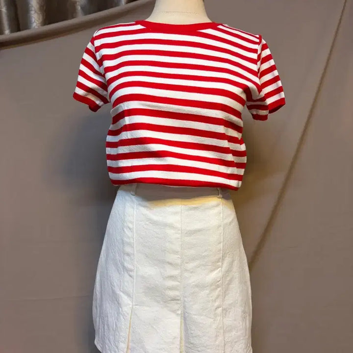 [BUNJANG] Red White Stripe Knit Top (S Size) / 레드 화이트 스트라이프 반팔 니트s