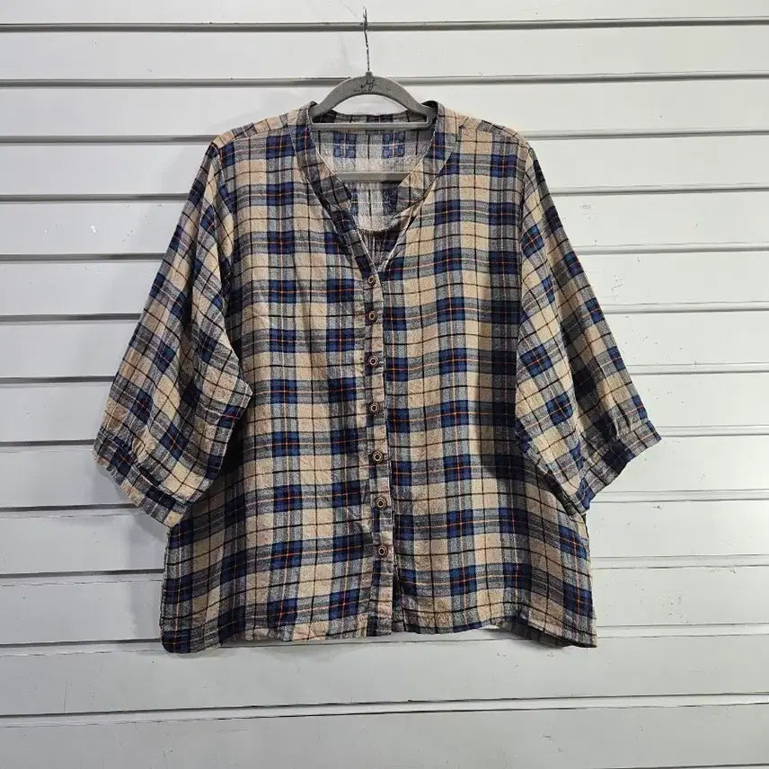 [SOLD OUT] 체크무늬 면 칠부소매 블라우스/보물찾기천사