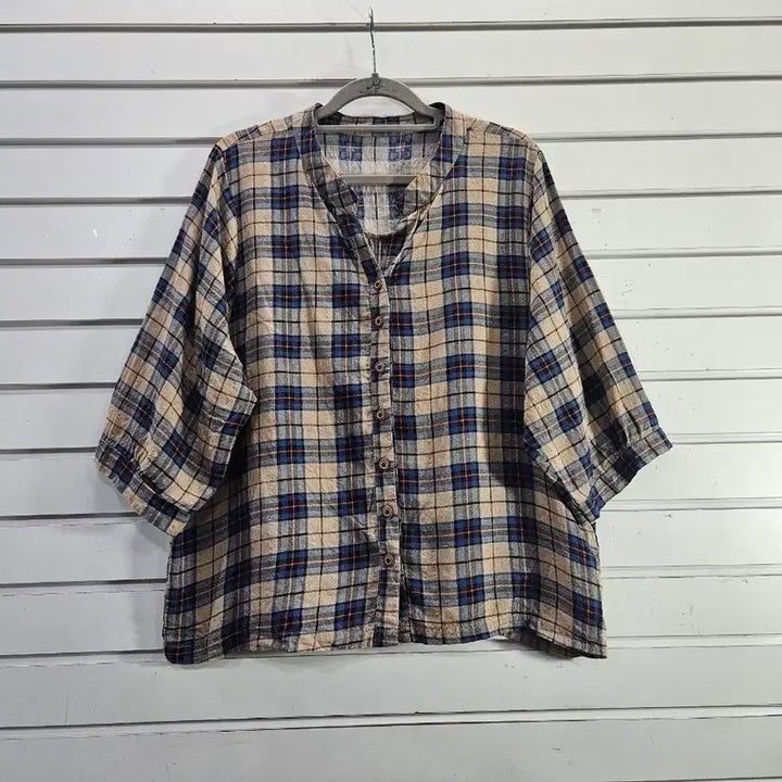 [SOLD OUT] 체크무늬 면 칠부소매 블라우스/보물찾기천사