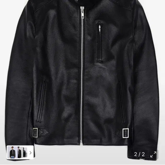 [BUNJANG] Cowhide Leather China Collar Jacket / 카우하이드 차이나칼라 자켓