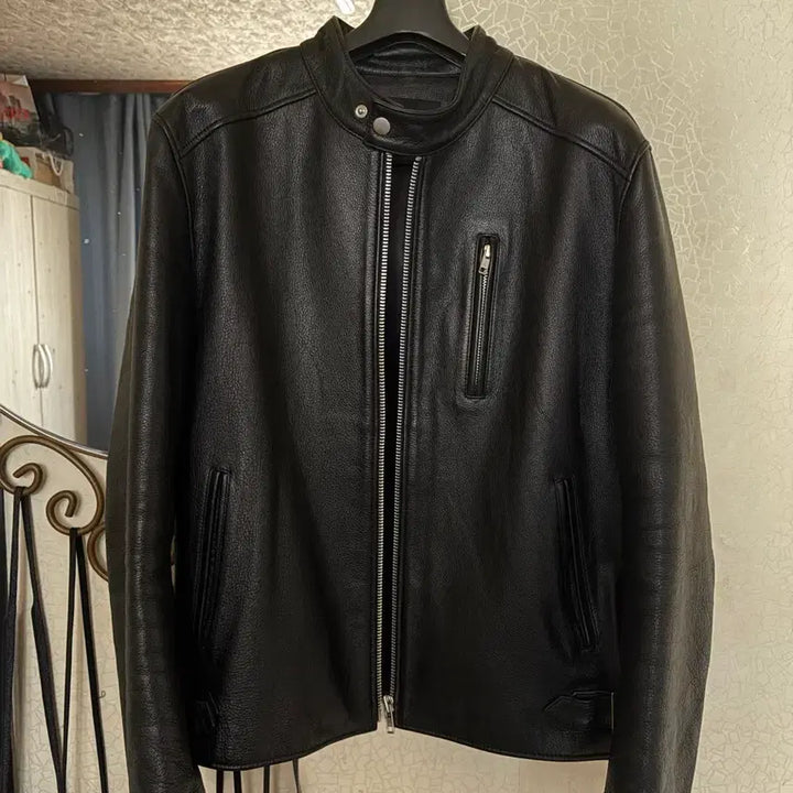 [BUNJANG] Cowhide Leather China Collar Jacket / 카우하이드 차이나칼라 자켓
