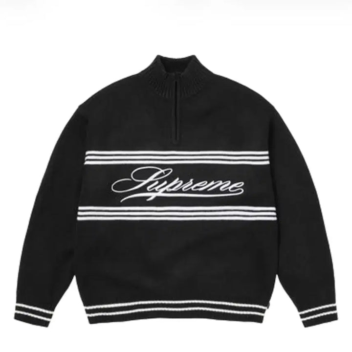 [SOLD OUT] [M] 슈프림 스크립트 스트라이프 하프 집 스웨터 블랙 - 25FW