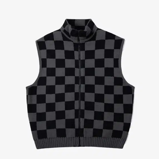[BUNJANG] XTONZ Checkerboard Knit Zip-Up Vest Charcoal / 엑스톤즈 XTK041 체커보드 니트 집업 베스트 차콜