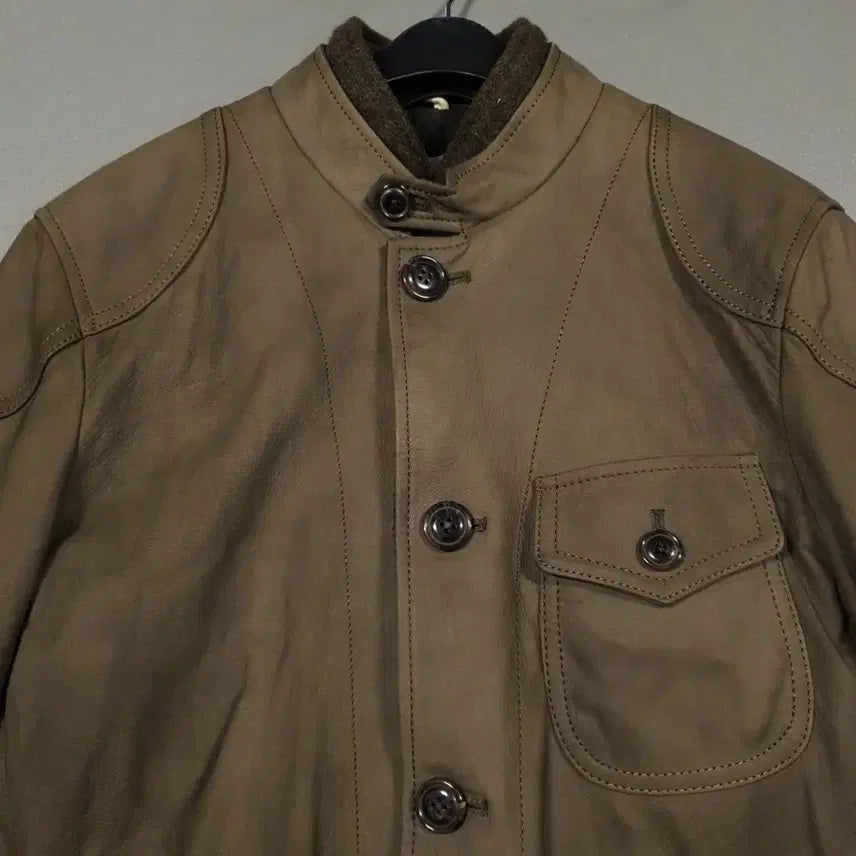 [BUNJANG] Custom Mellow Lambskin Leather Jacket with Elbow Patch and Quilting (Brown, Size 95) / 95) 커스텀멜로우 양가죽 램스킨 레더 엘보 패치 퀼팅 가죽 자켓 브라운