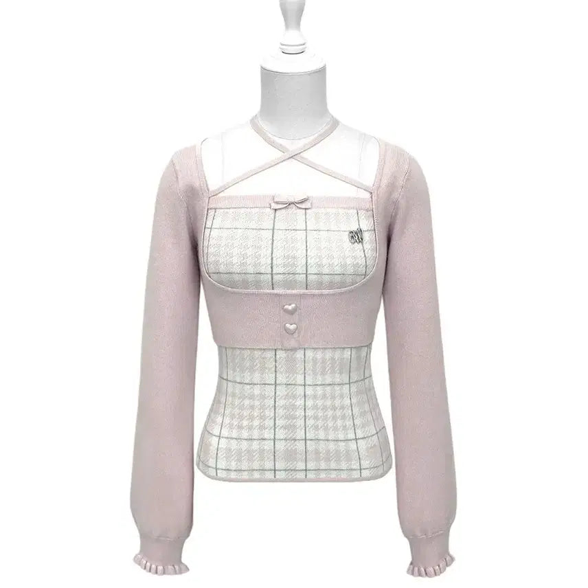 [BUNJANG] Honey Mieux Check Cross Ensemble Top / 허니뮤 체크 크로스 앙상블 탑 판매합니다