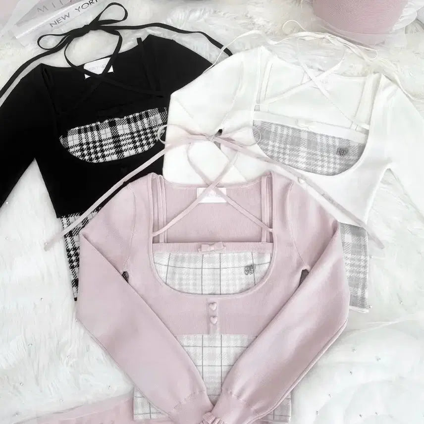 [BUNJANG] Honey Mieux Check Cross Ensemble Top / 허니뮤 체크 크로스 앙상블 탑 판매합니다