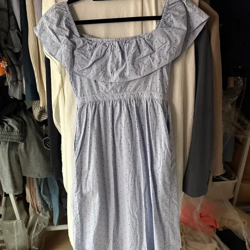 [BUNJANG] H&amp;M Blue Striped Two-Way Off-Shoulder Long Dress / [H&amp;M]블루 스트라이프 투웨이 오프숄더 롱 원피스