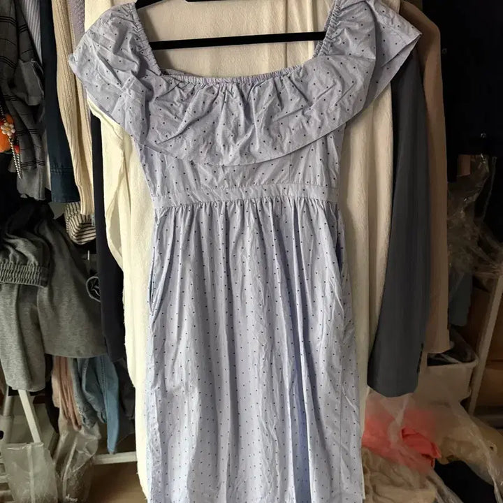 [BUNJANG] H&amp;M Blue Striped Two-Way Off-Shoulder Long Dress / [H&amp;M]블루 스트라이프 투웨이 오프숄더 롱 원피스