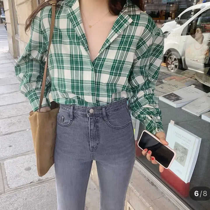 [BUNJANG] Maybe Baby Green Check Blouse / 메이비베이비 그린 체크 블라우스 GROCERY