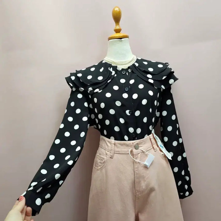 [BUNJANG] Dot Frill Collar Blouse / 도트 프릴카라 블라우스