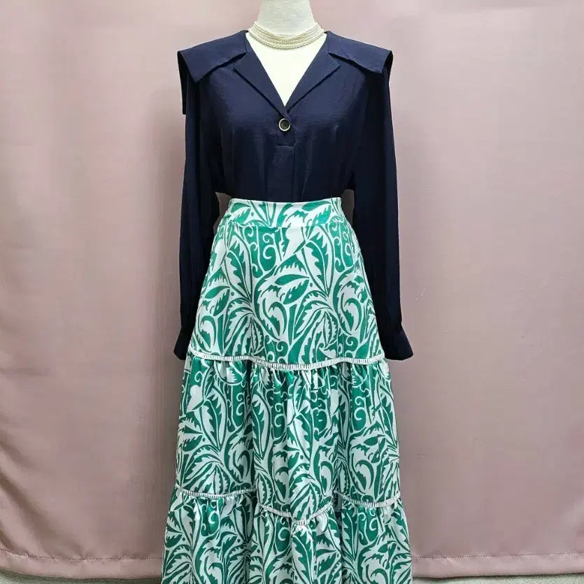 [BUNJANG] Green Pattern Long Skirt / 그린 패턴 롱스커트