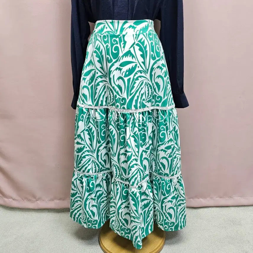 [BUNJANG] Green Pattern Long Skirt / 그린 패턴 롱스커트