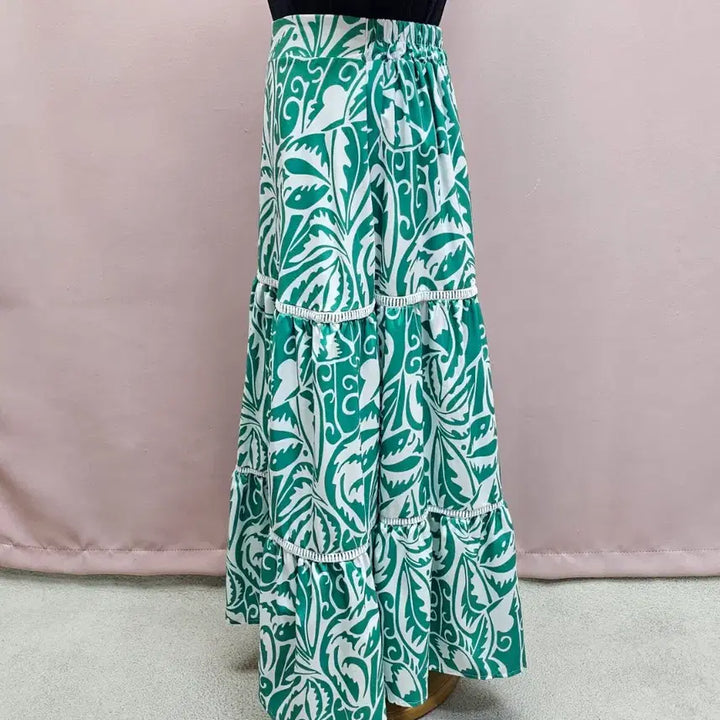 [BUNJANG] Green Pattern Long Skirt / 그린 패턴 롱스커트