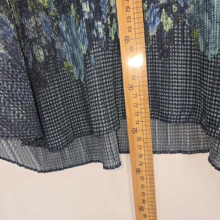 [BUNJANG] Pleated Tunic Blue Green Pattern Blouse / 플리츠 튜닉 블루 그린 패턴 블라우스