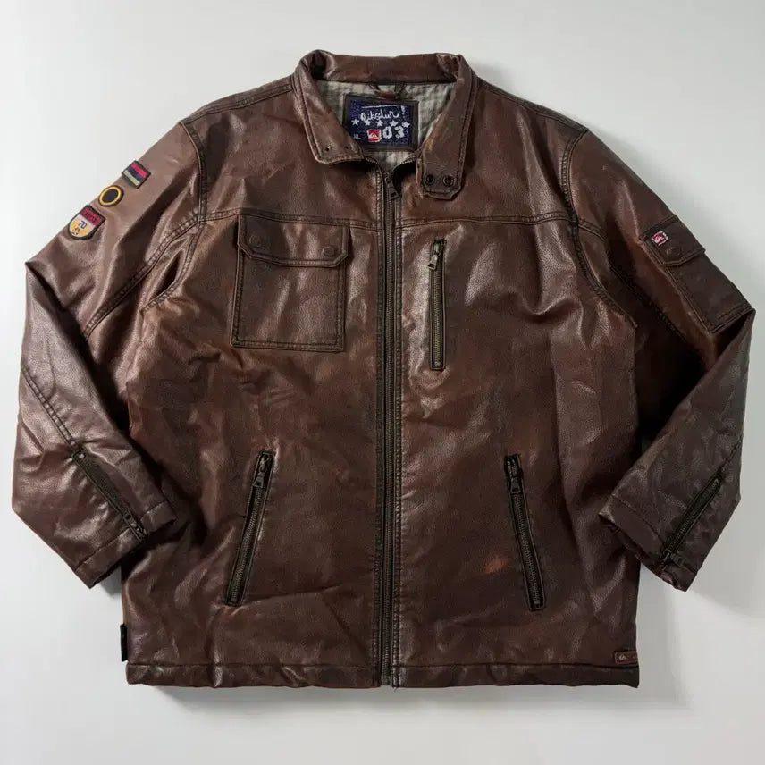 [BUNJANG] Quick Silver Western Leather Racing Jacket / Quick silver  퀵실버 90,s 웨스턴 레더 브라운 레이싱 자켓