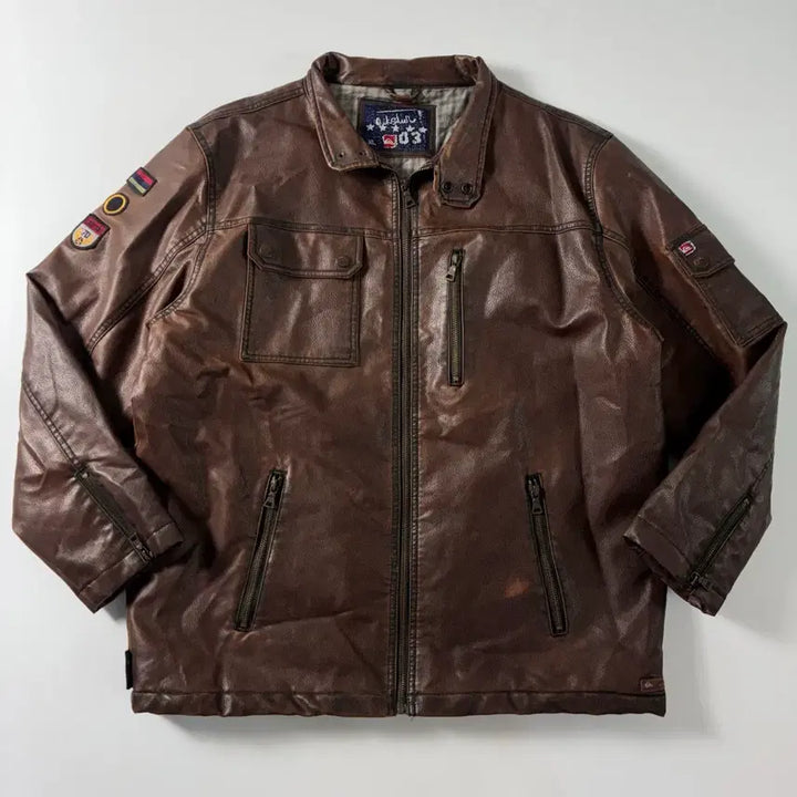 [BUNJANG] Quick Silver Western Leather Racing Jacket / Quick silver  퀵실버 90,s 웨스턴 레더 브라운 레이싱 자켓