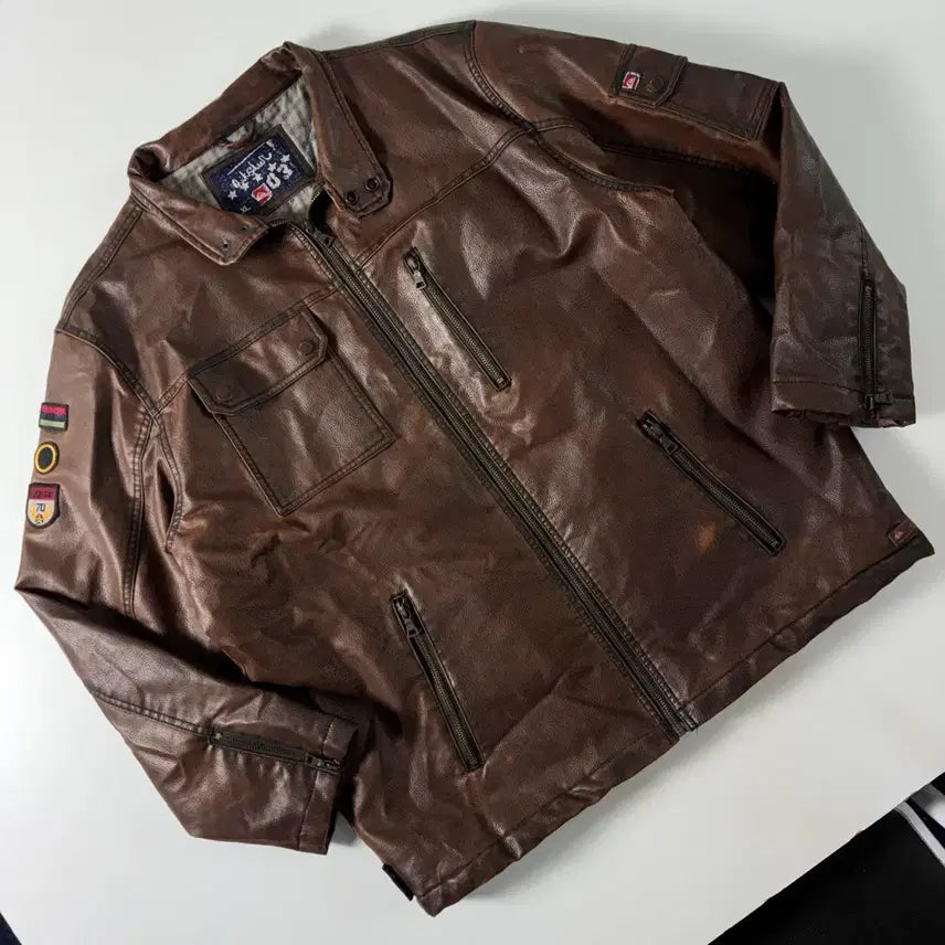 [BUNJANG] Quick Silver Western Leather Racing Jacket / Quick silver  퀵실버 90,s 웨스턴 레더 브라운 레이싱 자켓