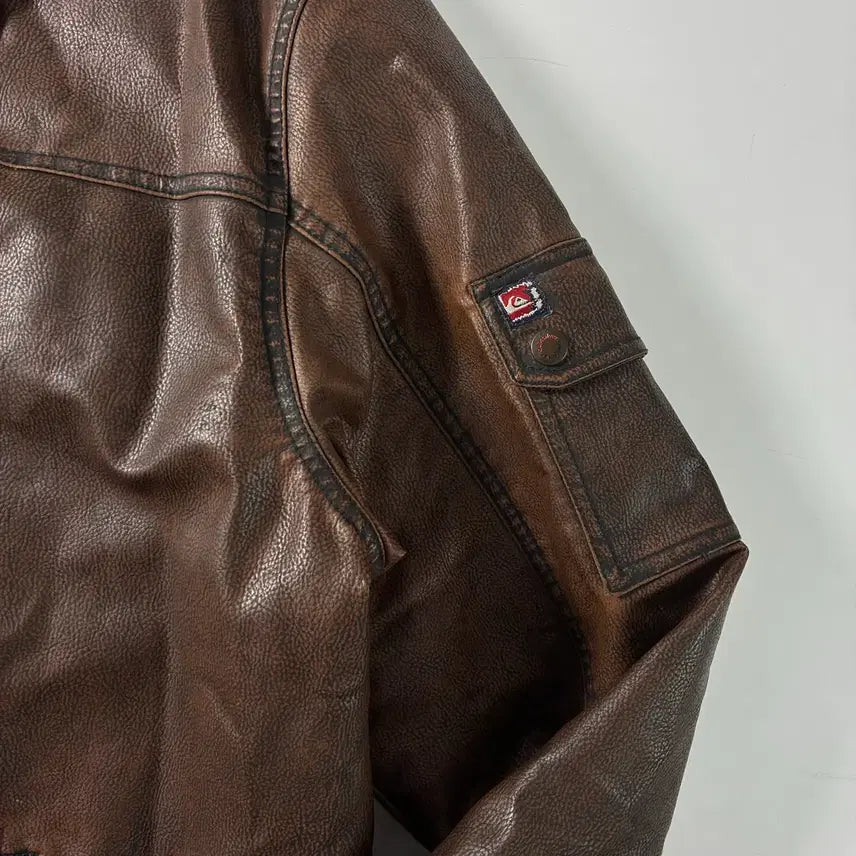 [BUNJANG] Quick Silver Western Leather Racing Jacket / Quick silver  퀵실버 90,s 웨스턴 레더 브라운 레이싱 자켓