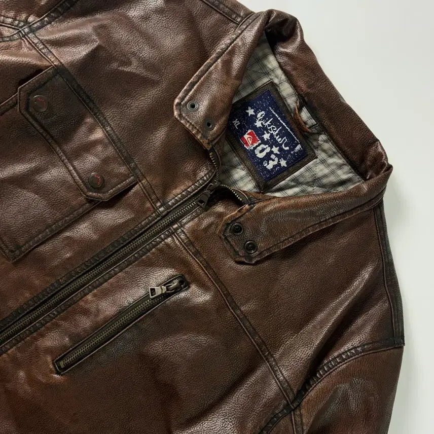 [BUNJANG] Quick Silver Western Leather Racing Jacket / Quick silver  퀵실버 90,s 웨스턴 레더 브라운 레이싱 자켓