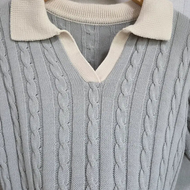 [BUNJANG] F JJ1074 Cable Knit Crop Top / 여성 케이블 니트 반팔 크롭 카라티  F JJ1074