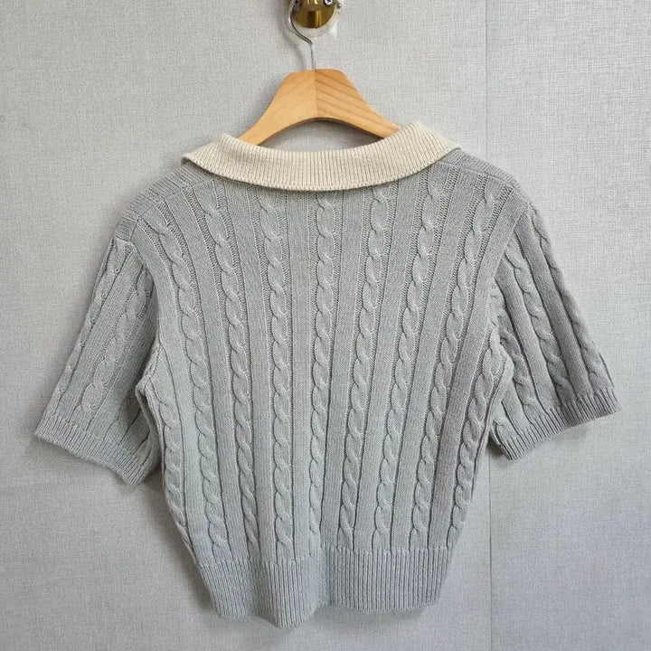[BUNJANG] F JJ1074 Cable Knit Crop Top / 여성 케이블 니트 반팔 크롭 카라티  F JJ1074