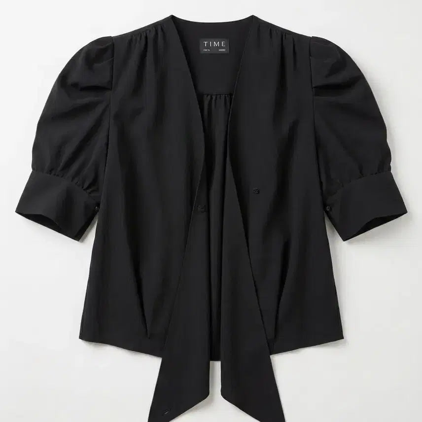 [BUNJANG] TIME Black Wrap Blouse / TIME 타임 블랙 랩 블라우스 반팔