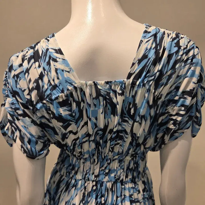 [BUNJANG] Blue Printed Pleated Long Dress / 봄원피스 새상품/핏보장 시원한 블루 나염 플리츠 롱 원피스 | 휴양지룩