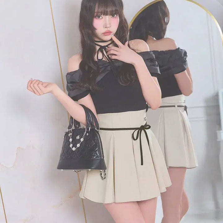[BUNJANG] Michel Macaron Ribbon Flare Skirt / 미셸마카롱 리본 택 플레어 스커트