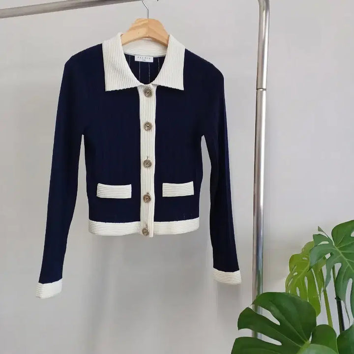 [BUNJANG] Sandro Color Block Crop Cardigan / 산드로 배색 크롭 가디건