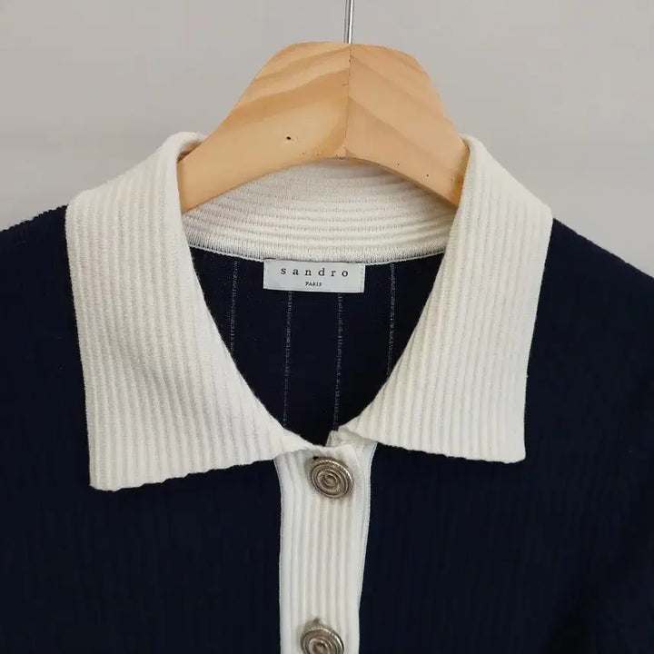 [BUNJANG] Sandro Color Block Crop Cardigan / 산드로 배색 크롭 가디건