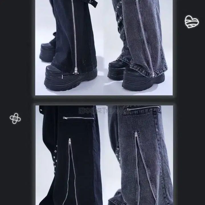 [BUNJANG] High Waist Denim Jeans / 지뢰계 스트랩 데님 팬츠 하이웨이스트 청바지(2컬러)