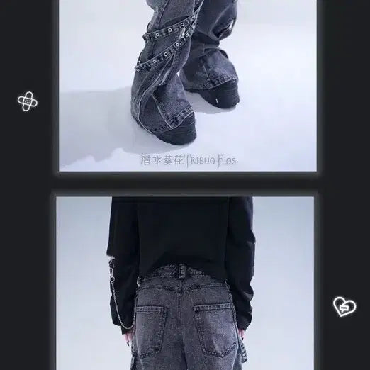 [BUNJANG] High Waist Denim Jeans / 지뢰계 스트랩 데님 팬츠 하이웨이스트 청바지(2컬러)