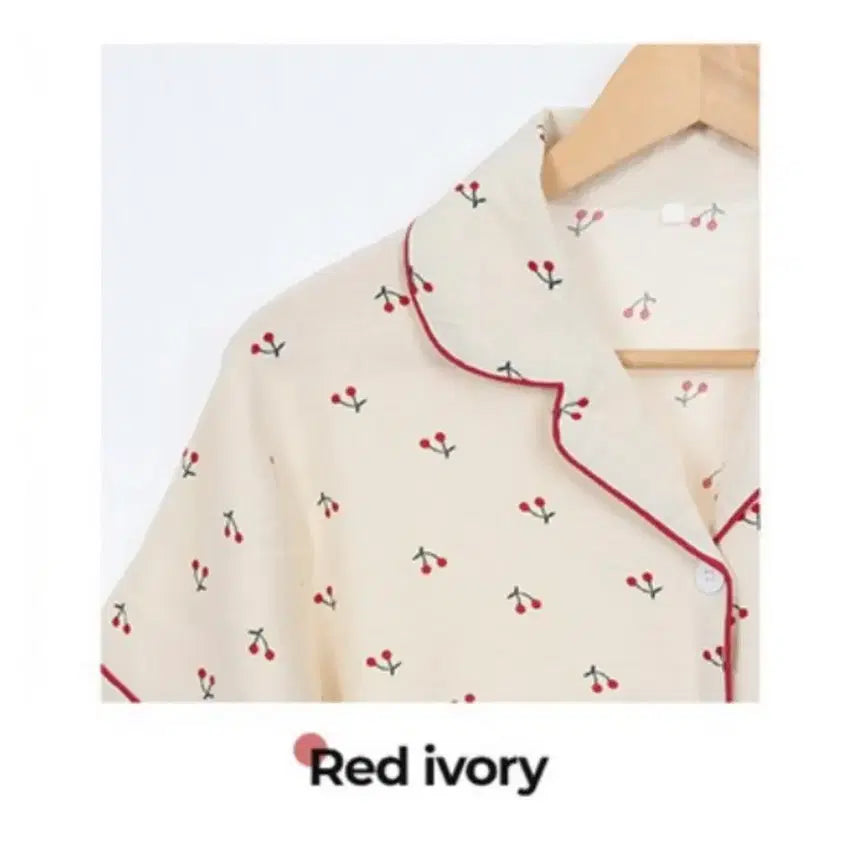 [SOLD OUT] 2XL) 엘라운지 스파클링 체리 지지미 파자마세트 아이보리